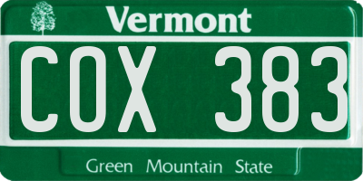 VT license plate COX383