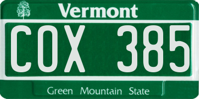 VT license plate COX385