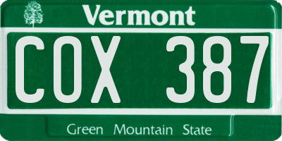 VT license plate COX387