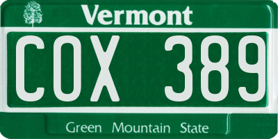 VT license plate COX389