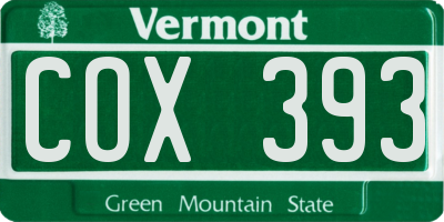 VT license plate COX393