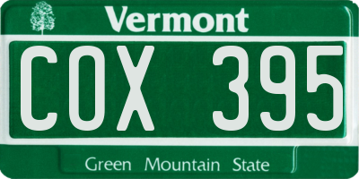 VT license plate COX395