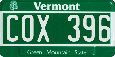VT license plate COX396