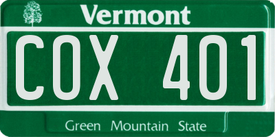 VT license plate COX401