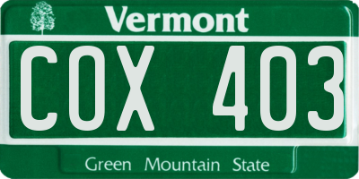 VT license plate COX403