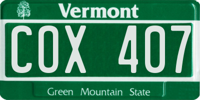 VT license plate COX407