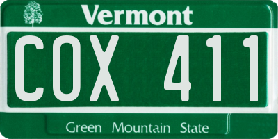 VT license plate COX411