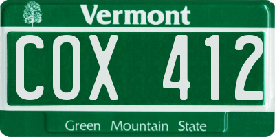 VT license plate COX412