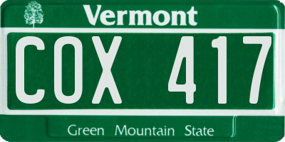 VT license plate COX417