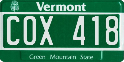 VT license plate COX418
