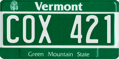 VT license plate COX421