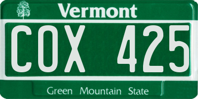 VT license plate COX425