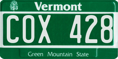 VT license plate COX428