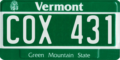 VT license plate COX431