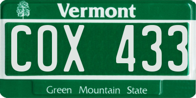 VT license plate COX433