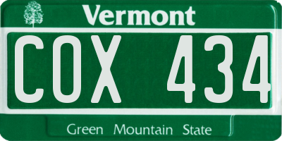 VT license plate COX434