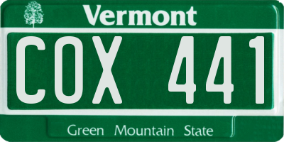 VT license plate COX441