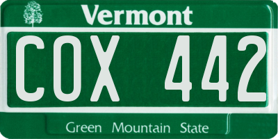 VT license plate COX442