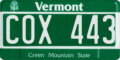 VT license plate COX443