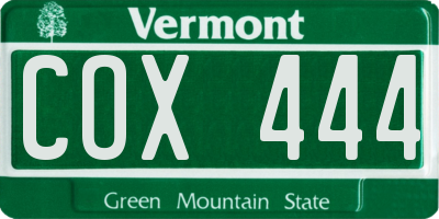 VT license plate COX444