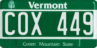 VT license plate COX449