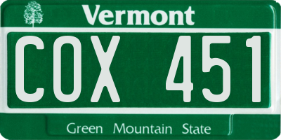 VT license plate COX451