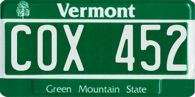 VT license plate COX452