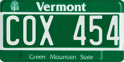 VT license plate COX454