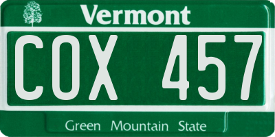 VT license plate COX457