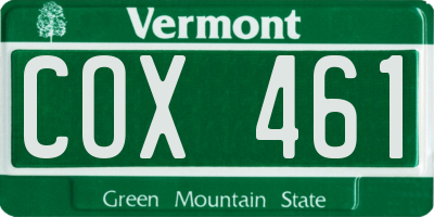 VT license plate COX461
