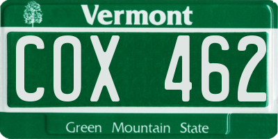 VT license plate COX462