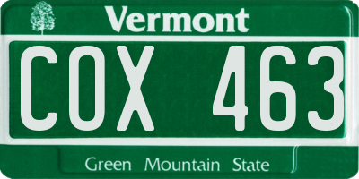 VT license plate COX463