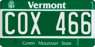 VT license plate COX466