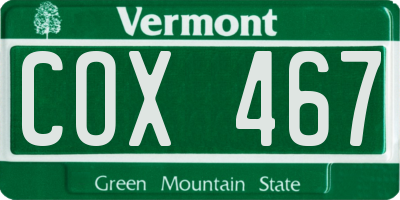 VT license plate COX467