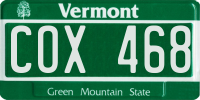 VT license plate COX468