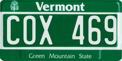 VT license plate COX469