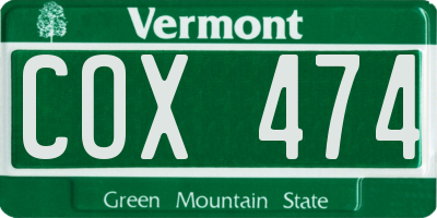 VT license plate COX474