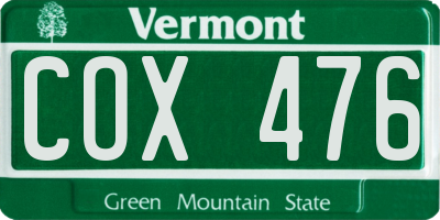 VT license plate COX476