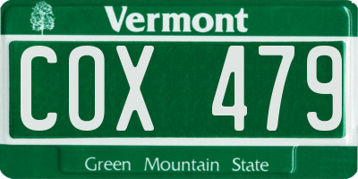 VT license plate COX479