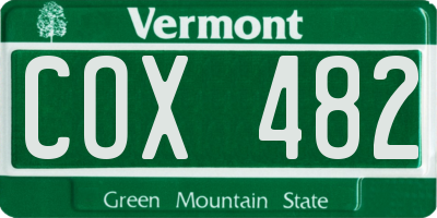 VT license plate COX482