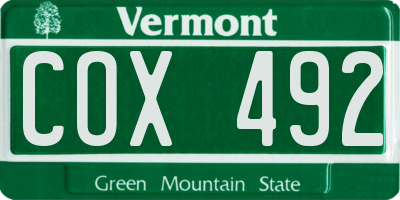 VT license plate COX492