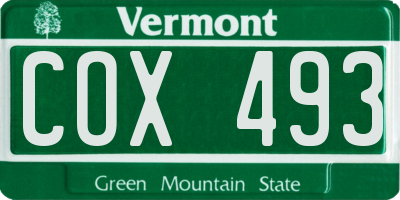 VT license plate COX493