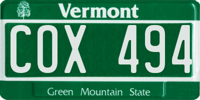 VT license plate COX494