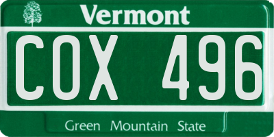 VT license plate COX496
