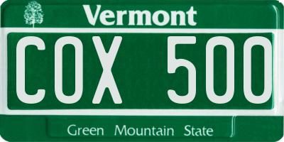 VT license plate COX500