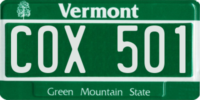 VT license plate COX501