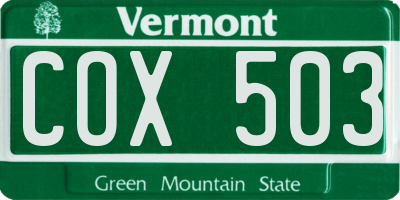 VT license plate COX503