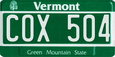 VT license plate COX504