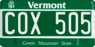 VT license plate COX505