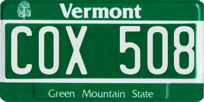 VT license plate COX508